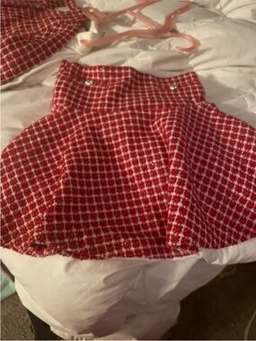Zara Red & White Tweed Circle Skirt - Girls